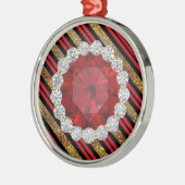 Goud Rood & Zwart Faux Glitter Ruby & Diamanten Metalen Ornament (Links)