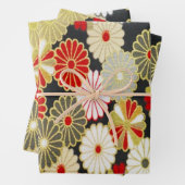 Goud Rood Zwart Japans Kimono Bloemen Decoupage Inpakpapier Vel (In situ)