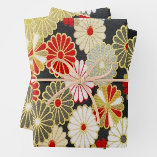 Goud Rood Zwart Japans Kimono Bloemen Decoupage Inpakpapier Vel (In situ)