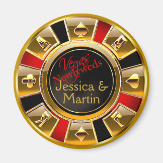 Goud, Rood & Zwart Vegas Casino Chip Favor Magneet
