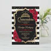 Goud Rood Zwart Wit Strepen Quinceanera Kaart (Staand voorkant)