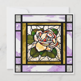 Goud Roos Art Deco Lila Glas in lood Kaart