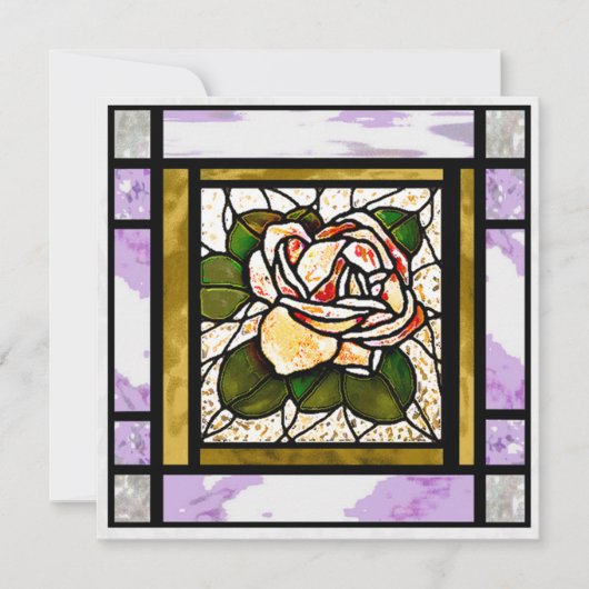 Goud Roos Art Deco Lila Glas in lood Kaart (Voorkant)