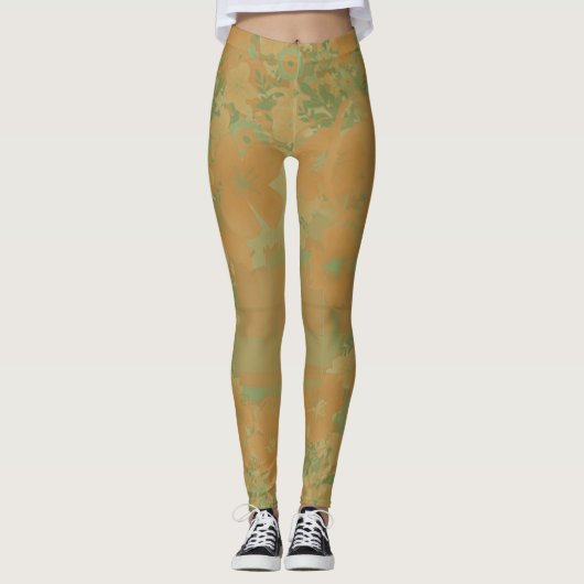 Goud & Roos Bloemen & Plaid Leggings (Voorkant)
