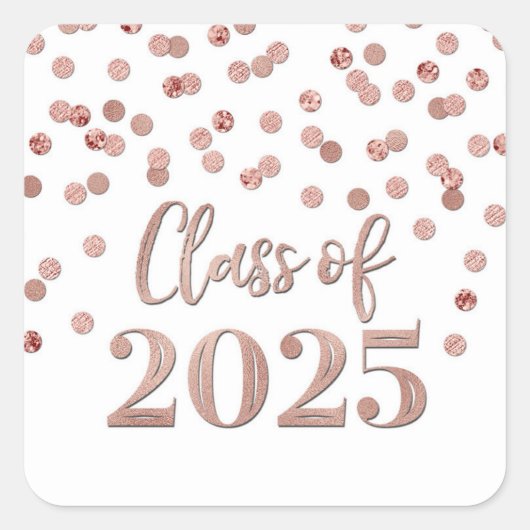 Goud Roos Confetti Afstuderen 2025 Vierkante Sticker (Voorkant)