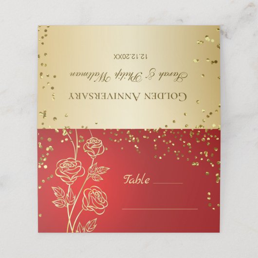 Goud Roos Confetti Plaatskaartje (Buitenkant ongevouwen)