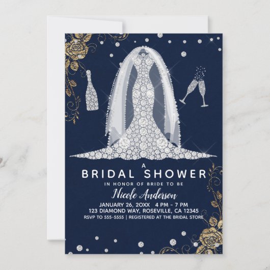 Goud Roos Diamond Trouwjurk Vrijgezellenfeest Blau Kaart (Voorkant)