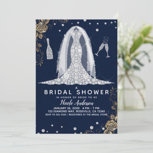 Goud Roos Diamond Trouwjurk Vrijgezellenfeest Blau Kaart (Staand voorkant)