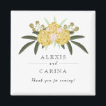 Goud Roos en botanische bladeren Magnet<br><div class="desc">Eenvoudige maar elegante bloemige bruiloft die wordt toegeschreven aan waterverf gouden rozen en botanische bladeren. Pas het aan met je eigen trouwgegevens.</div>