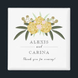 Goud Roos en botanische bladeren Magnet<br><div class="desc">Eenvoudige maar elegante bloemige bruiloft die wordt toegeschreven aan waterverf gouden rozen en botanische bladeren. Pas het aan met je eigen trouwgegevens.</div>