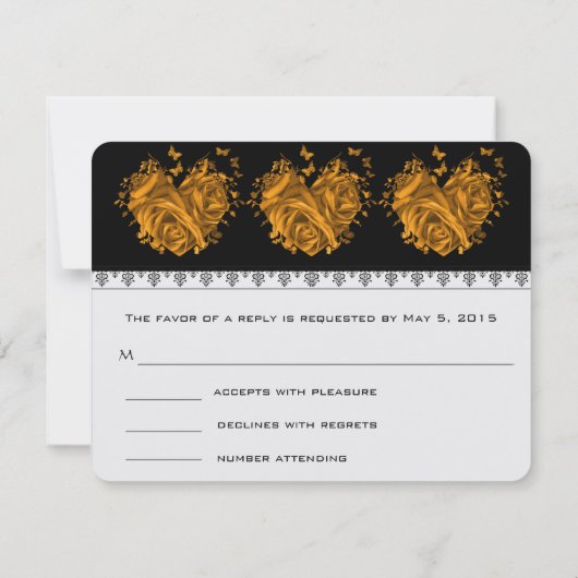 Goud Roos en harten bruiloft RSVP (Achterkant)