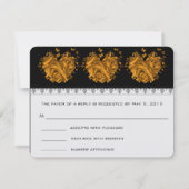 Goud Roos en harten bruiloft RSVP Kaartje (Achterkant)