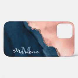 Goud Roos en marineblauw - Agate Waterverf - Case-Mate iPhone Case