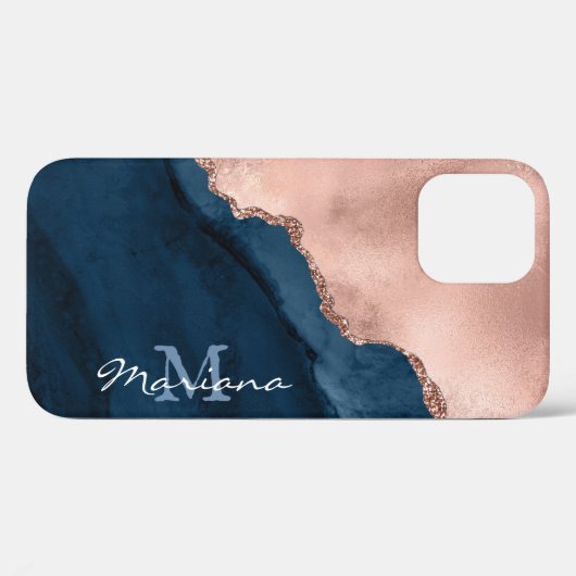 Goud Roos en marineblauw - Agate Waterverf - Case-Mate iPhone Case (Achterkant (horizontaal))