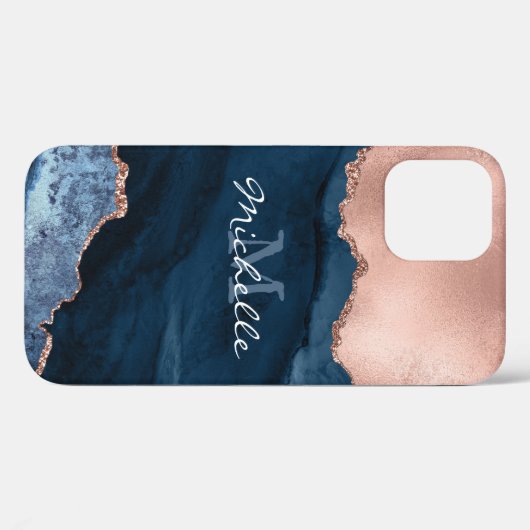 Goud Roos en Navy Blue - Agaat Waterverf - Hoesje- Case-Mate iPhone Case (Achterkant (horizontaal))