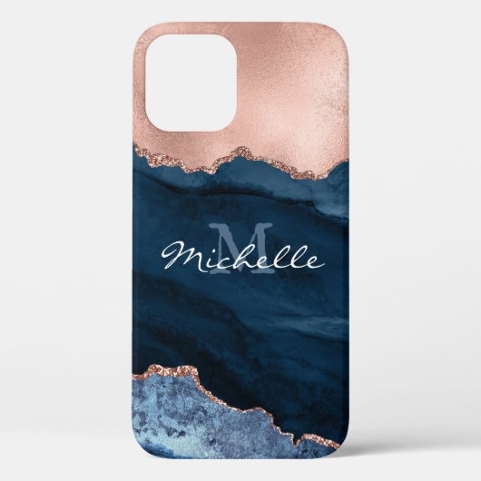 Goud Roos en Navy Blue - Agaat Waterverf - Hoesje- Case-Mate iPhone Case (Achterkant)