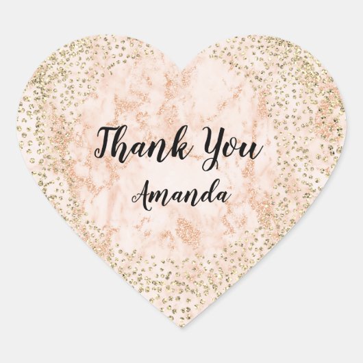 Goud Roos Glitter Girly Blush Lux Hart Dank u Sticker (Voorkant)