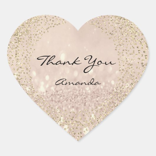 Goud Roos Glitter Naam Blush Roze Hart Dank Sticker (Voorkant)