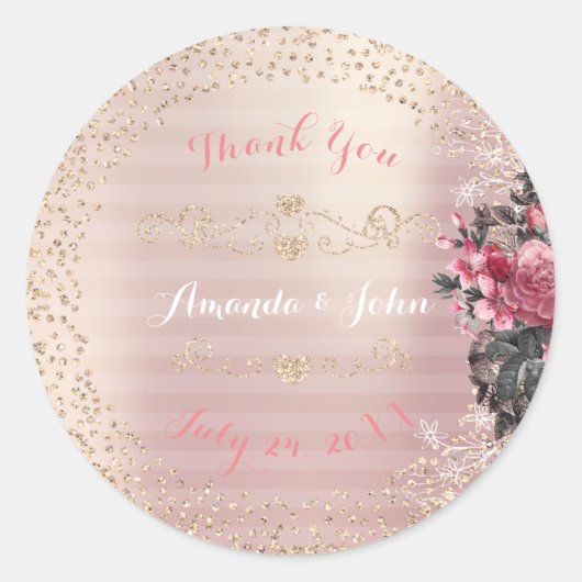 Goud Roos Glitter Save the Date Love Dank Ronde Sticker (Voorkant)