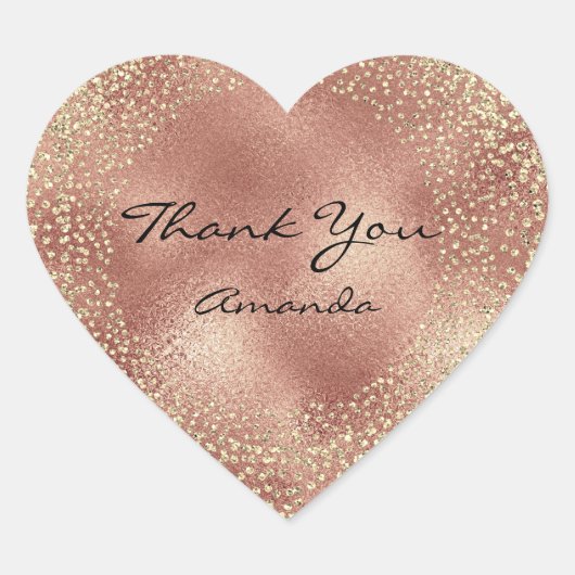 Goud Roos Glitter Skinny Naam Glas Hart Dank Sticker (Voorkant)