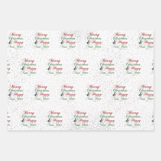 Goud | Roos Gold | Silver Glitter Merry Kerstry Inpakpapier Vel (Voorkant 3)