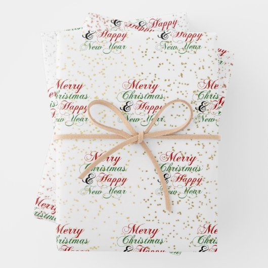 Goud | Roos Gold | Silver Glitter Merry Kerstry Inpakpapier Vel (In situ)