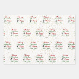 Goud | Roos Gold | Silver Glitter Merry Kerstry Inpakpapier Vel