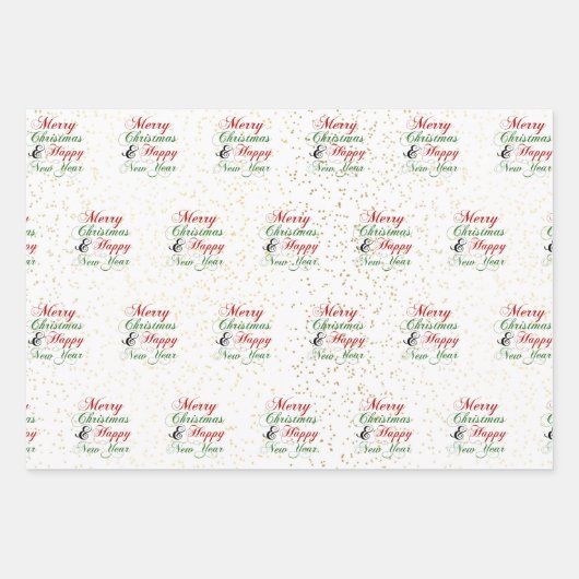 Goud | Roos Gold | Silver Glitter Merry Kerstry Inpakpapier Vel (Voorkant)