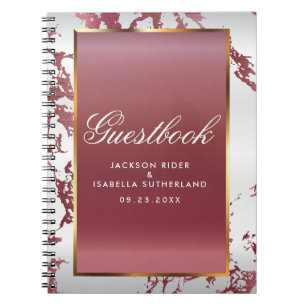 Goud, Roos Goud Marmer & Wit Satijn - Gastboek Notitieboek