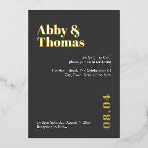 Goud Roos goud met moderne minimalistische grijze  Folie Uitnodiging