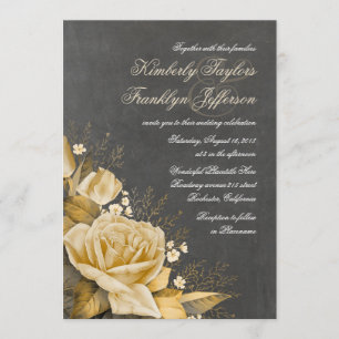 Goud Roos Krijtbord Bloemen Fall Wedding Kaart
