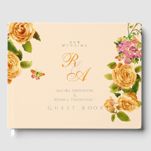 Goud Roos lint Monogram bruiloft Gastenboek (Voorkant)