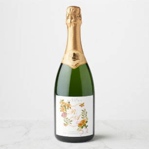 Goud Roos lint Monogram bruiloft Sparkling Wijnetiket