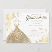 Goud roos maakt gouden kleding uit Quinceañera Inv Kaart (Voorkant)