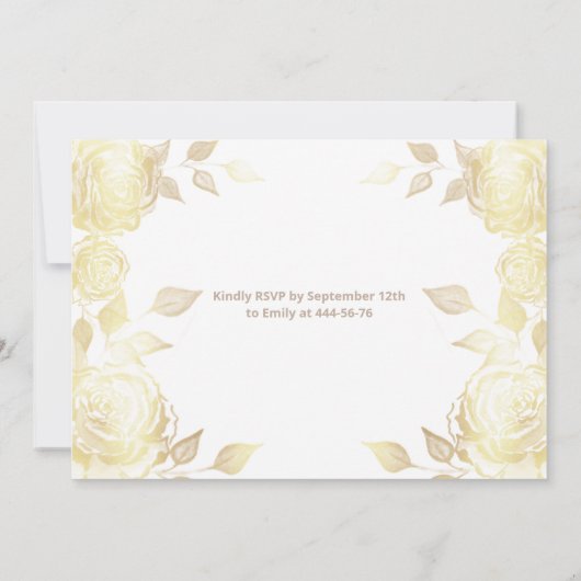 Goud roos maakt gouden kleding uit Quinceañera Inv Kaart (Achterkant)