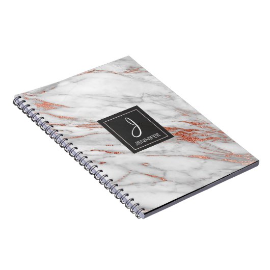 Goud Roos Marmer Monogram Notitieboek (Rechterzijde)