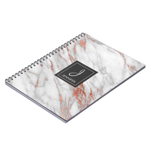 Goud Roos Marmer Monogram Notitieboek (Linkerzijde)