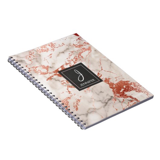 Goud Roos Marmer Monogram Notitieboek (Rechterzijde)