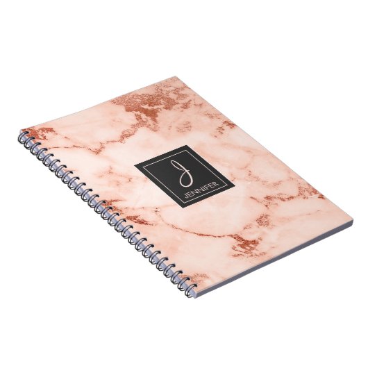 Goud Roos Marmer Monogram Notitieboek (Rechterzijde)