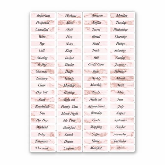 Goud Roos Marmeren Planner Stickers (Voorkant)