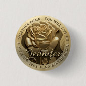 Goud Roos met Naam Memorial Ronde Button 3,2 Cm (Voorkant)