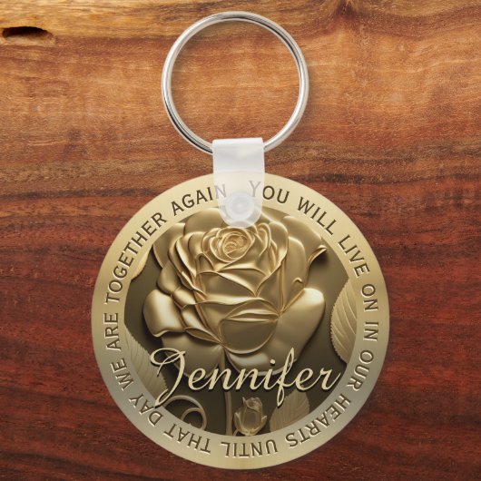 Goud Roos met Naam Memorial Sleutelhanger (Voorkant)