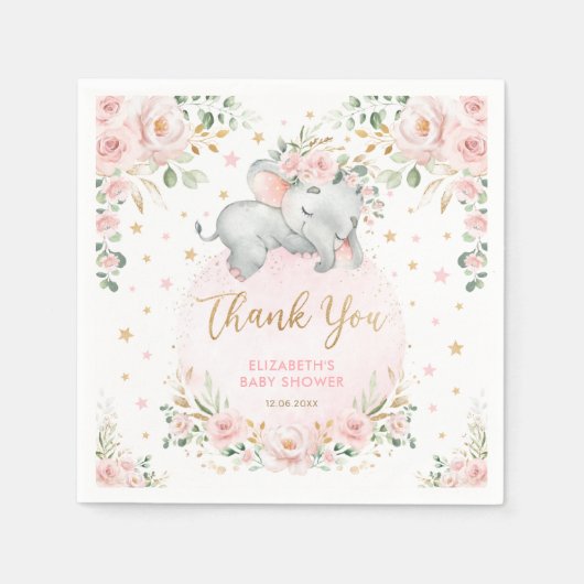 Goud Roos met zoete Blush Elephant Baby shower Fav Servet (Voorkant)
