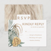 Goud Roos Monstera Palm Tropische Oase Bruiloft RSVP Kaartje (Voorkant / Achterkant)