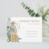 Goud Roos Monstera Palm Tropische Oase Bruiloft RSVP Kaartje (Staand voorkant)