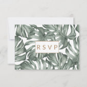 Goud Roos Monstera Palm Tropische Oase Bruiloft RSVP Kaartje (Achterkant)