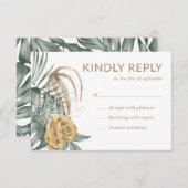 Goud Roos Monstera Palm Tropische Oase Bruiloft RSVP Kaartje (Voorkant / Achterkant)