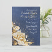 Goud Roos  Navy Bloemen Huwelijk Kaart (Staand voorkant)
