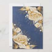 Goud Roos  Navy Bloemen Huwelijk Kaart (Achterkant)
