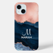 Goud Roos Navy Blue Trendy Abstract Case-Mate iPhone Case (Achterkant)